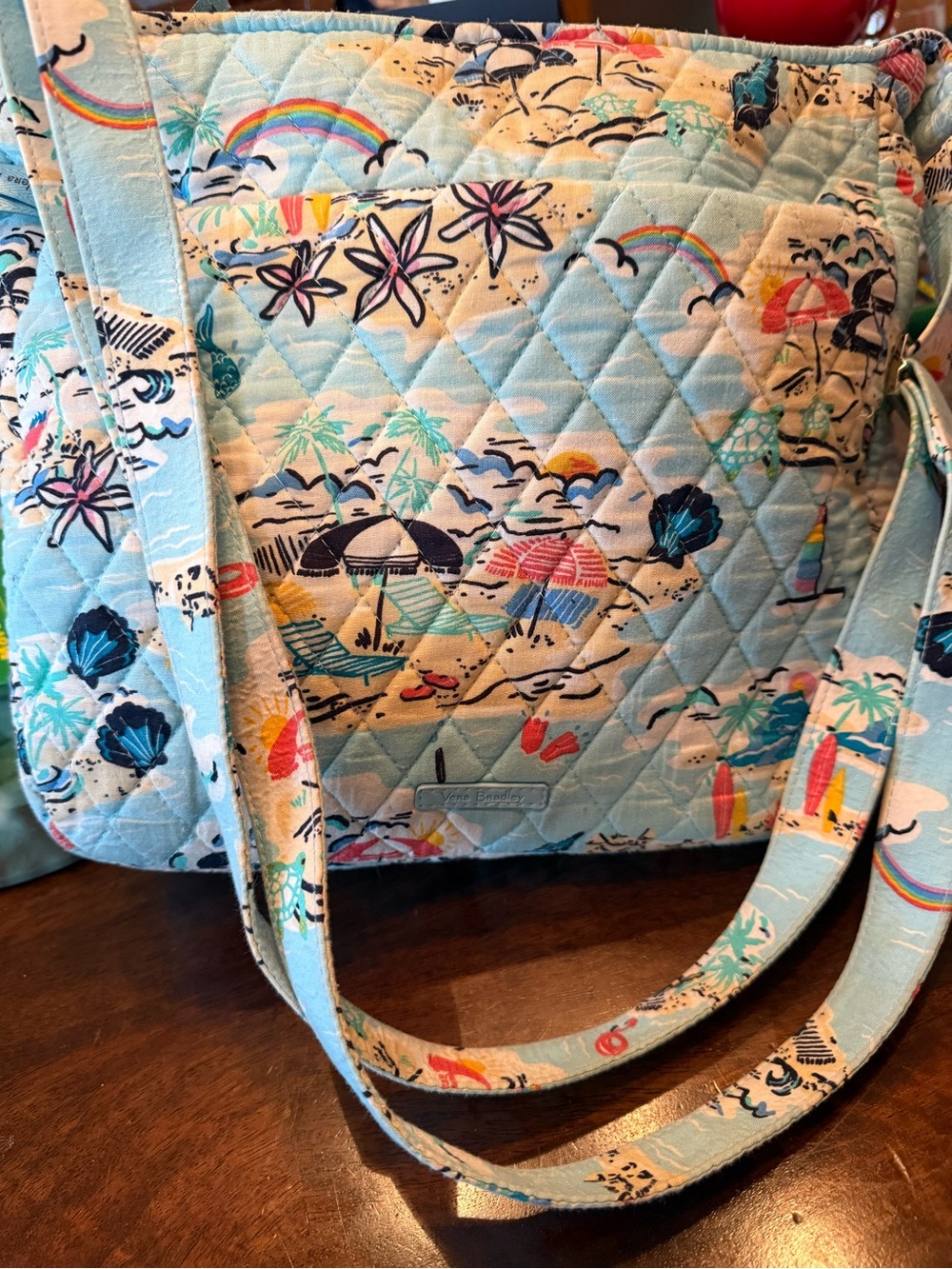 Vera Bradley Light Blue Quilted Beach-Print Shoulder Bag